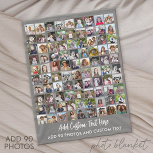 90 Photo Collage Grid with Text - grey Fleece Blanket