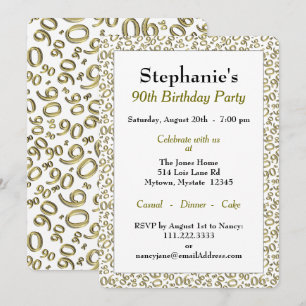 90 Random Number Pattern Gold/White 90th Invitation