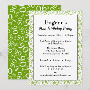90 Random Number Pattern Green/White 90th Invitation