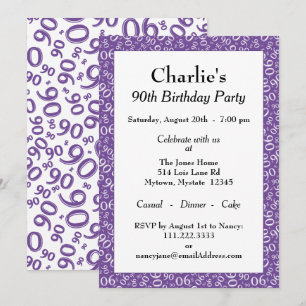 90 Random Number Pattern Purple/White 90th Invitation