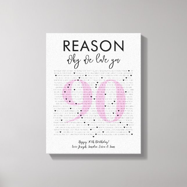 90 reasons why we love you birthday gift yellow canvas print (Front)