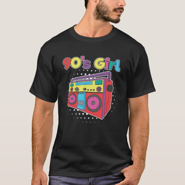 90 s Girl Cassette Tape Player Boombox Radio T-Shirt (Front)