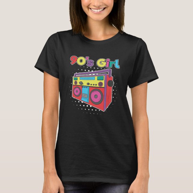 90 s Girl Cassette Tape Player Boombox Radio T-Shirt (Front)