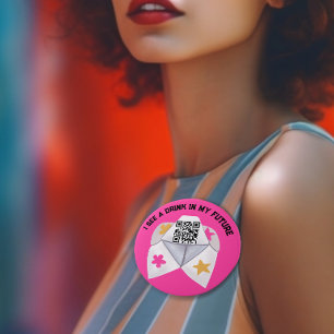 90’s Party Hot Pink Buy A Drink QR Code 7.5 Cm Round Badge