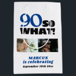90 So what Funny 90th Birthday 2 Photo Collage Medium Gift Bag<br><div class="desc">Modern Simple 90 So what Typography 90th Birthday 2 Photo Collage Medium Gift Bag. 90th birthday celebration, personalised gift bag with a funny and motivational quote 90 So what. This modern bag is a great idea for a person who loves wine and is celebrating the 90th birthday. Add 2 photos....</div>