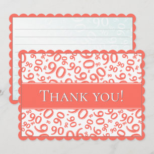 90 "Thank you!" Coral/White Number Pattern Thank You Card