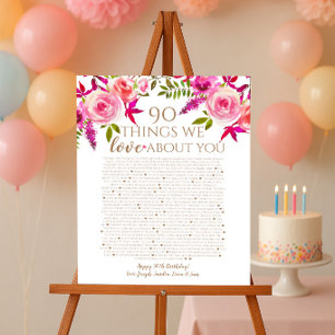 90 things we love about you 90th birthday gift poster