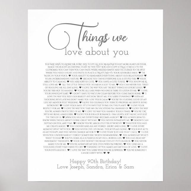 90 things we love about you poster (Front)