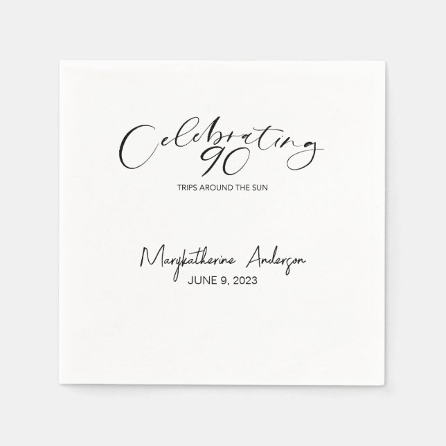 90 Trips Around the Sun Birthday Party  Napkin (Front)