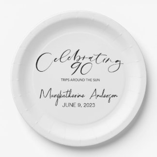 90 Trips Around the Sun Birthday Party Paper Plate