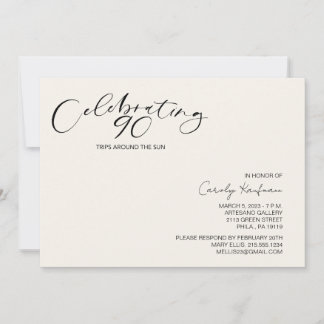 90 Trips Around the Sun Modern Birthday Party Invitation