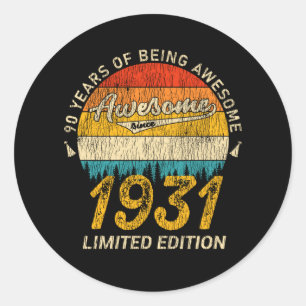 90 Year Old Bday 1931 Awesome Since 90th Birthday Classic Round Sticker