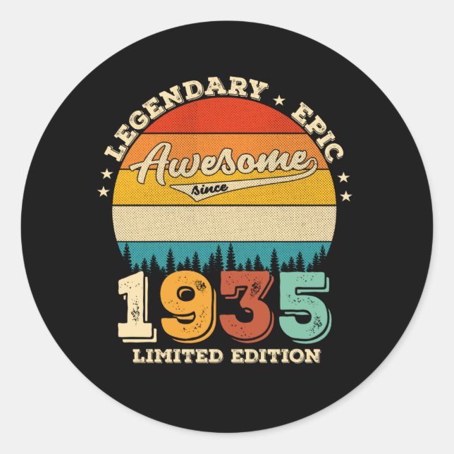 90 Year Old Bday 1935 Awesome 90th Birthday Gift Classic Round Sticker (Front)