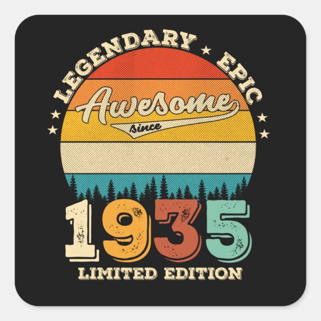 90 Year Old Bday 1935 Awesome 90th Birthday Gift Square Sticker (Front)