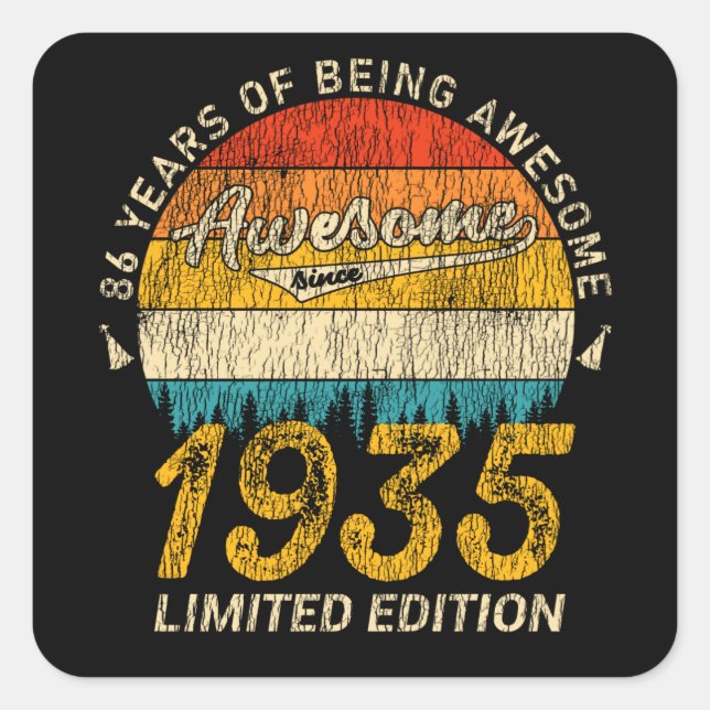 90 Year Old Bday 1935 Awesome 90th Birthday Gift Square Sticker (Front)