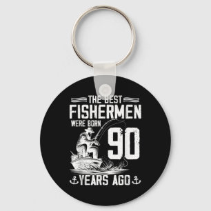 90 Year Old Gift Men Fisherman 90 Birthday Fishing Key Ring