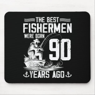 90 Year Old Gift Men Fisherman 90 Birthday Fishing Mouse Mat