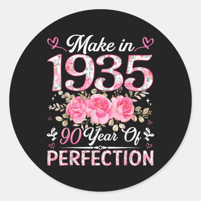 90 Year Old Made In 1935 Floral 90th Birthday Wome Classic Round Sticker (Front)