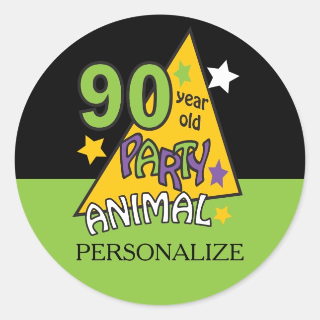 90 Year Old Party Animal | 90th Birthday Classic Round Sticker (Front)