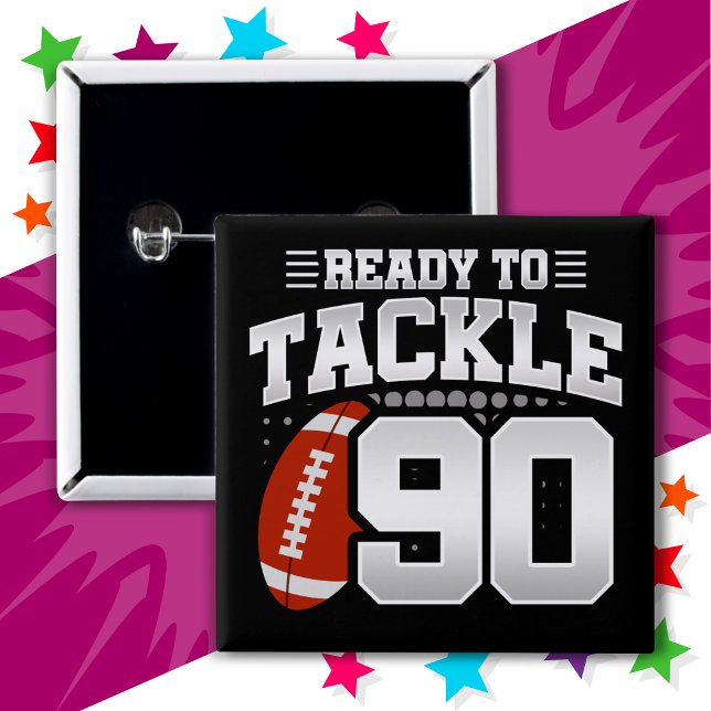 90 Year Old Tackle Football Party 90th Birthday 15 Cm Square Badge (Creator Uploaded)