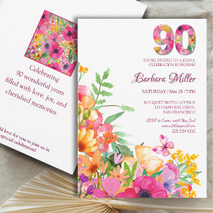 90 Years Birthday for Grandma, Watercolor 90 Years Invitation