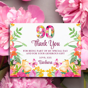 90 Years Flowers Butterfly 90th Birthday Thank You Postcard
