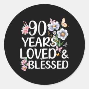 90 Years Loved And Blessed Floral 90th Birthday Classic Round Sticker