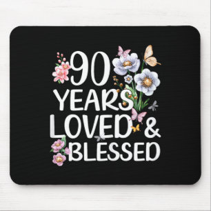90 Years Loved And Blessed Floral 90th Birthday Mouse Mat