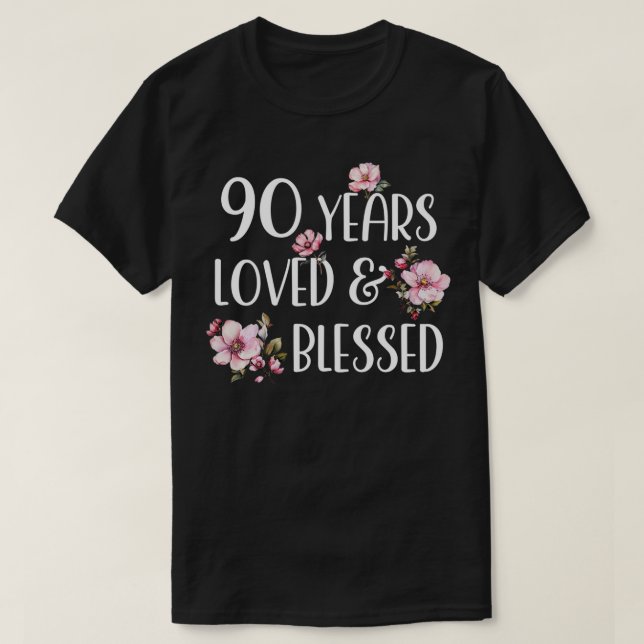 90 Years Loved Blessed Cherry Blossom 90th Birthda T-Shirt (Design Front)