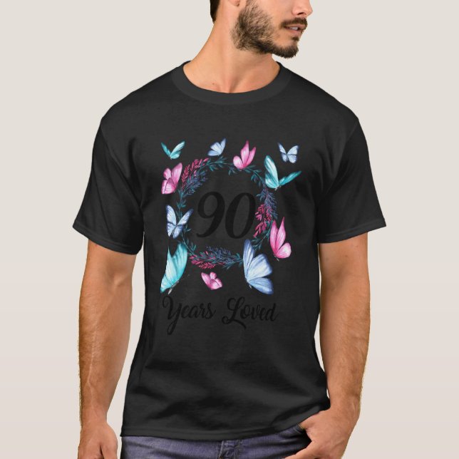 90 Years Loved For Floral Pattern T-Shirt (Front)