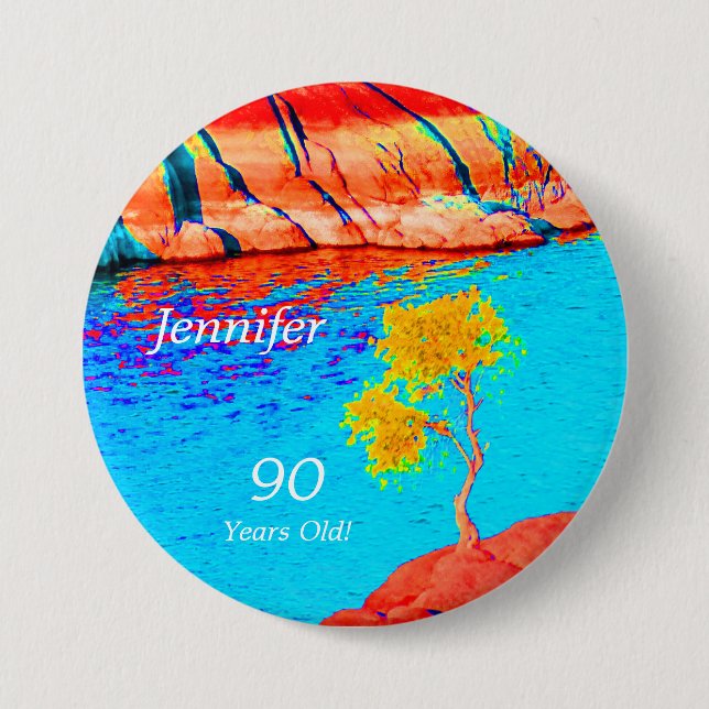 90 Years Old, Colorful Landscape Button Pin (Front)