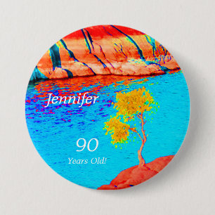 90 Years Old, Colorful Landscape Button Pin