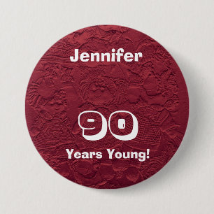 90 Years Young 90th Birthday Red Dolls Pin Pinback