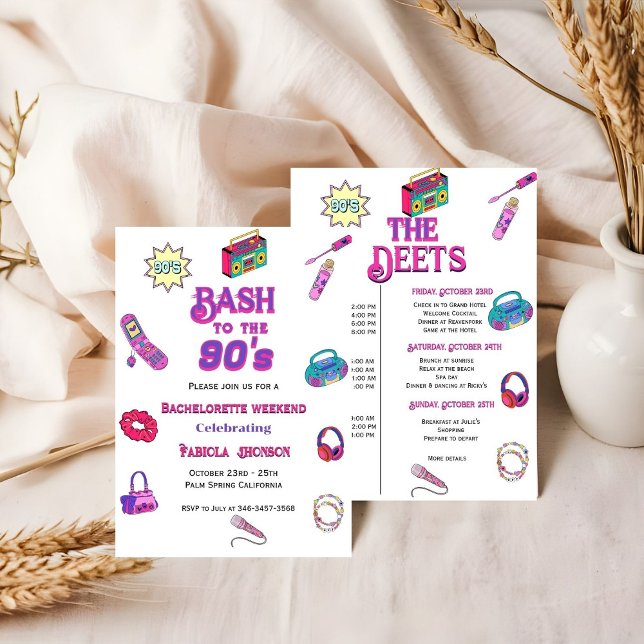 90's baby Bachelorette party & weekend itinerary Invitation (Creator Uploaded)