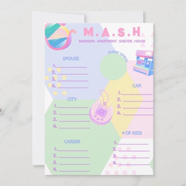 90's Bachelorette Party MASH Template (Front)