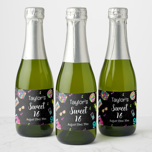 90's, Back to the 90's, Sweet 16, Sparkling Wine Label (Bottles)