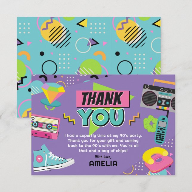 90's Birthday Party Thank You Card (Front/Back)