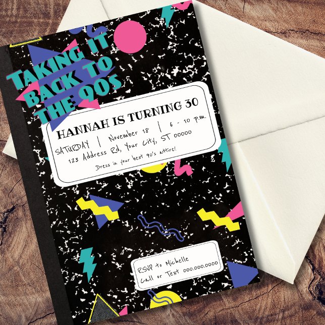 90s Birthday, Retro Composite Notebook Invitation (Taking it Back to the 90s, Birthday Invitation)
