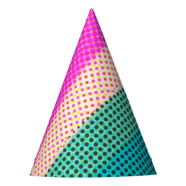 90s birthday retro dots rainbow halftone  party hat (Front)