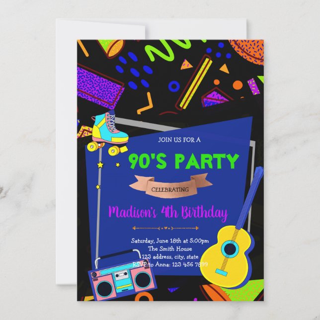 90's birthday theme party invitation (Front)