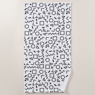 90's Black & White Retro Shapes Pattern Beach Towel