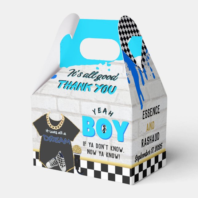 90's Boy Retro Hip Hop Baby Shower Neon Blue Favour Box (Front Side)