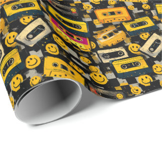 90s Cassette & Smiley Wrapping Paper - Retro Party