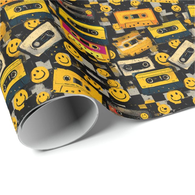 90s Cassette & Smiley Wrapping Paper - Retro Party (Roll Corner)