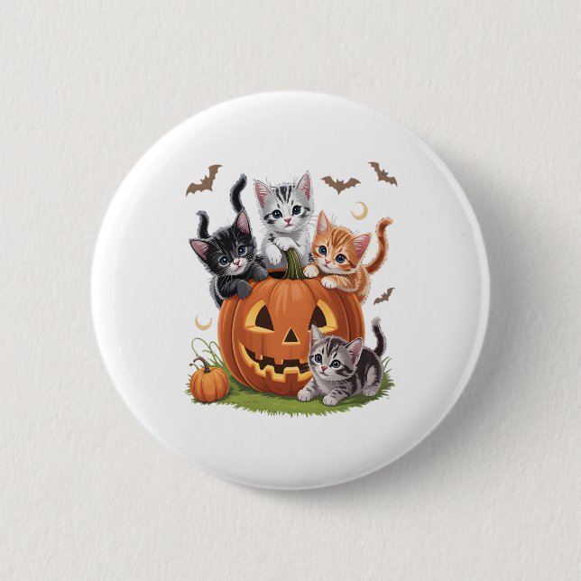90s Cat Pumpkin Halloween Floral Spooky Season 6 Cm Round Badge (Front)