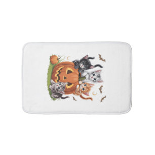 90s Cat Pumpkin Halloween Floral Spooky Season Bath Mat