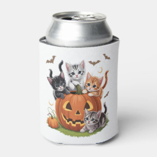 90s Cat Pumpkin Halloween Floral Spooky Season Can Cooler