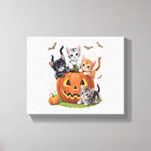90s Cat Pumpkin Halloween Floral Spooky Season Canvas Print