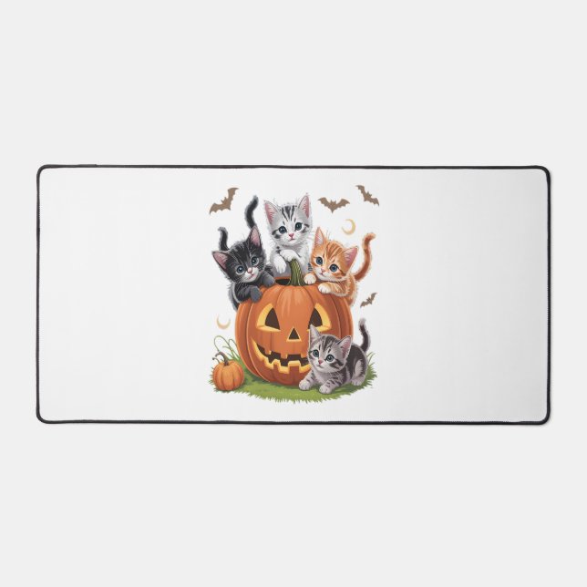 90s Cat Pumpkin Halloween Floral Spooky Season Desk Mat (Front)