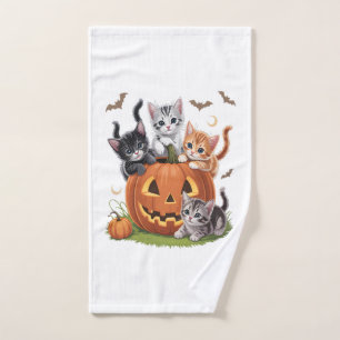 90s Cat Pumpkin Halloween Floral Spooky Season Hand Towel
